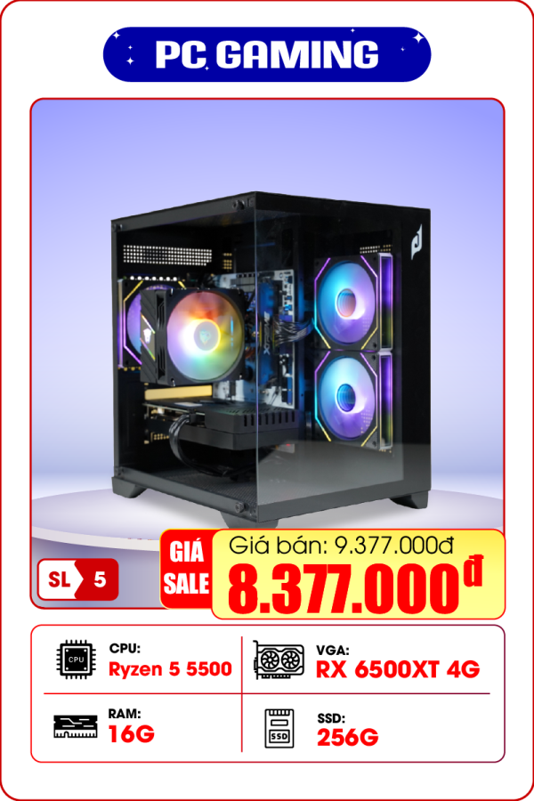 PC Gaming Ryzen 5 5500 | RX6500XT 4G | Ram 16G | NVME 256GB