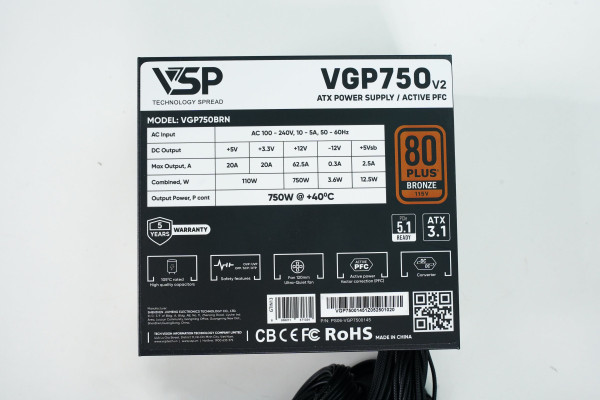 NGUỒN VSP 750W 80PLUS BRONZE( Dải điện áp siêu rộng 100-240V) VGP750BRN V2 