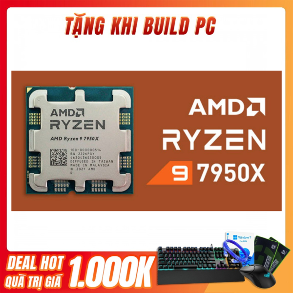 CPU AMD RYZEN 9 7950X (UP TO 5.7GHZ, 16 NHÂN 32 LUỒNG, 81MB CACHE, AM5) TRAY
