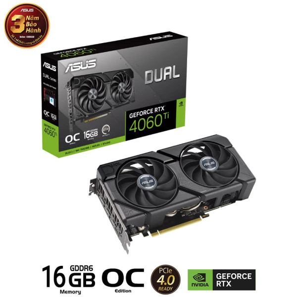VGA ASUS DUAL GEFORCE RTX 4060 TI EVO OC 16GB DDR6 (DUAL-RTX4060TI-O16G-EVO)
