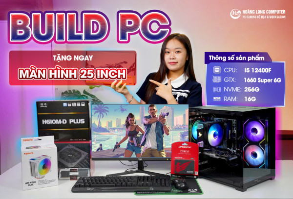 Tặng Màn Hình 25 Inch {CORE I5 12400F | Ram 16G| GTX 1660 Super 6G| NVME 256G}