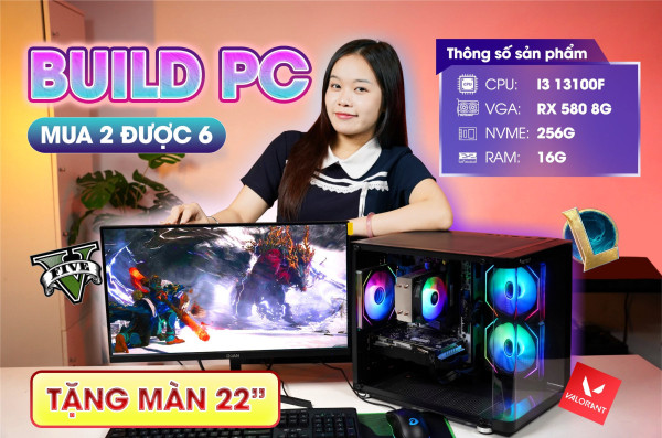 Tặng Màn {CORE I3 13100F | RX 580 8G| RAM 16G| NVME 256G}