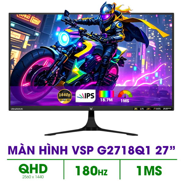 MÀN HÌNH GAMING VSP G2718Q1 (27 INCH, 2K, IPS, 180HZ, 1MS, ĐEN)