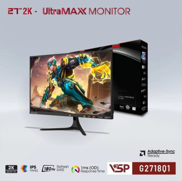 MÀN HÌNH GAMING VSP G2718Q1 (27 INCH, 2K, IPS, 180HZ, 1MS, ĐEN)