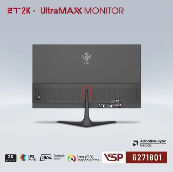 MÀN HÌNH GAMING VSP G2718Q1 (27 INCH, 2K, IPS, 180HZ, 1MS, ĐEN)
