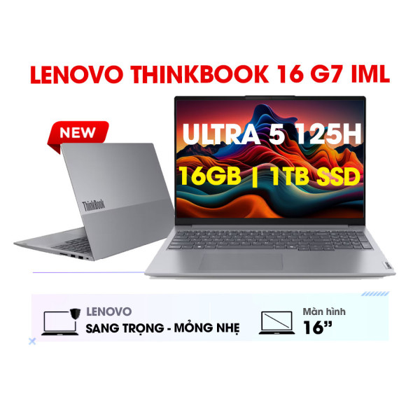 Laptop Lenovo ThinkBook 16 G7 IML (2024) (Intel Core Ultra 5 125H | 16GB | 1TB SSD | Intel Arc Graphics | 16' WUXGA IPS 120Hz | Win11 | Grey)