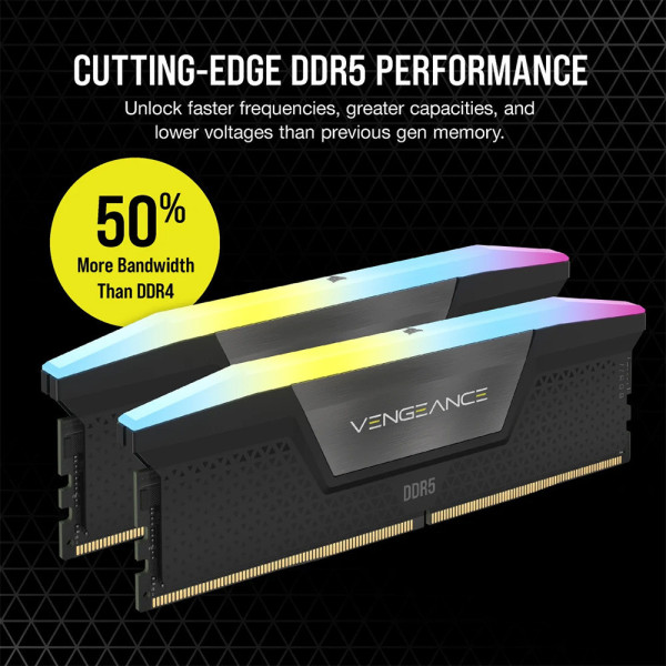 KIT RAM CORSAIR VENGEANCE RGB 64GB (2x32GB) DDR5 6000Mhz (CMH64GX5M2B6000C38)