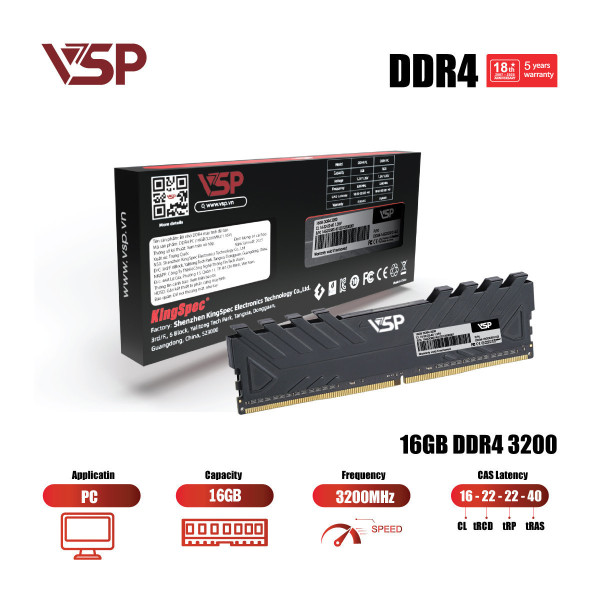 RAM VSP 16GB (1*16GB) BUS 3200MHZ DDR4 BLACK