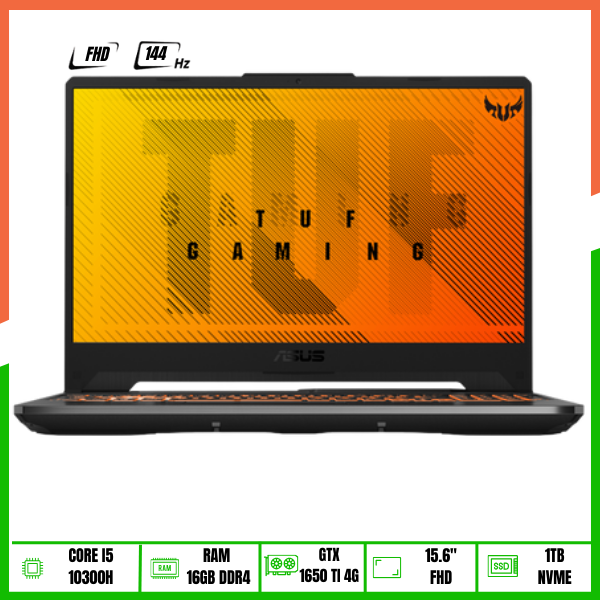 Laptop Gaming Asus TUF FX506 (Core i5-10300H | 16GB | 512GB SSD | GTX 1650 Ti | 15.6” FHD 144Hz | Win11 | Led RGB)