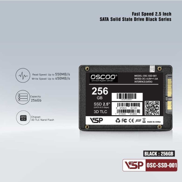SSD OSCOO 256GB (ĐỌC: 550MB/S GHI: 450MB/S) 2.5INCH SATA3
