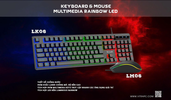 COMBO BÀN PHÍM GAMING VITRA LK06 LED MULTIMEDIA + MOUSE LED LM06