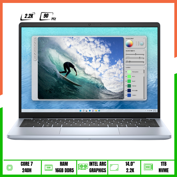 Laptop Dell Inspiron 14 Plus 7440F (2025) (Core 7-240H | 16GB | 1TB SSD | Intel Arc Graphics | 14.0' 2.2K 90Hz | Win11 | Ice Blue)