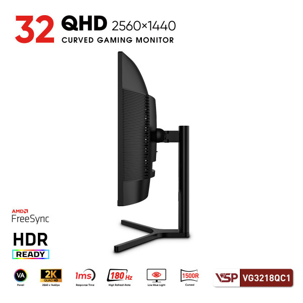 MÀN HÌNH CONG GAMING 2K VSP VG3218QC1 (31.5 INCH/ QHD/ VA/ 180HZ/ 1MS)