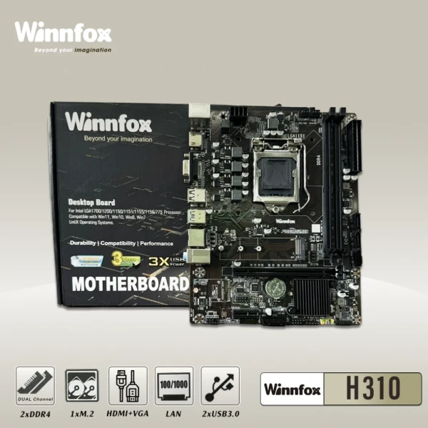 MAIN WINFOX H310 (INTEL H310/ LGA 1151/ 2 KHE RAM DDR4)