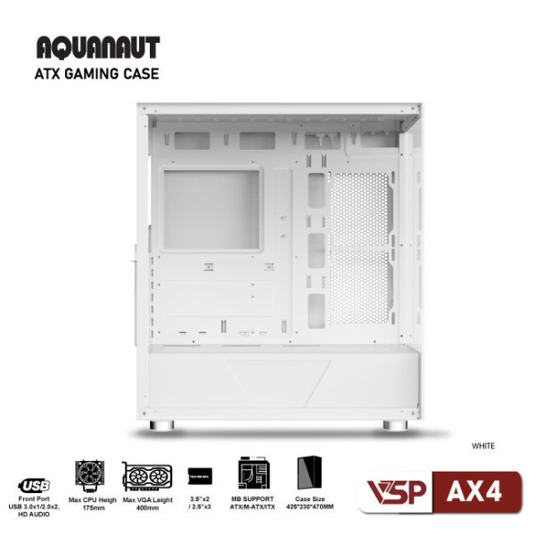 VỎ CASE VSP GAMING AQUANAUT X4 TRẮNG (ATX/ KHÔNG FAN)