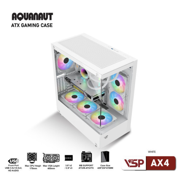 VỎ CASE VSP GAMING AQUANAUT X4 TRẮNG (ATX/ KHÔNG FAN)