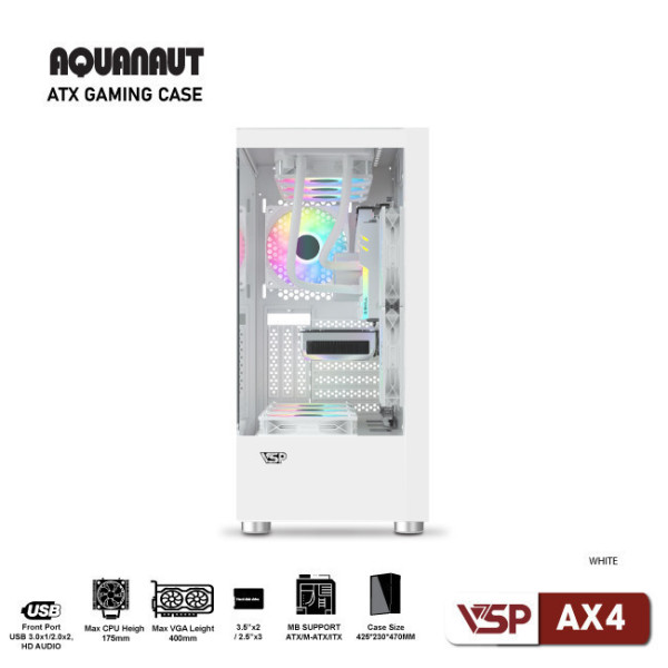 VỎ CASE VSP GAMING AQUANAUT X4 TRẮNG (ATX/ KHÔNG FAN)
