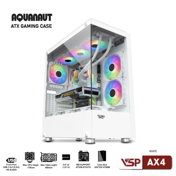 VỎ CASE VSP GAMING AQUANAUT X4 TRẮNG (ATX/ KHÔNG FAN)