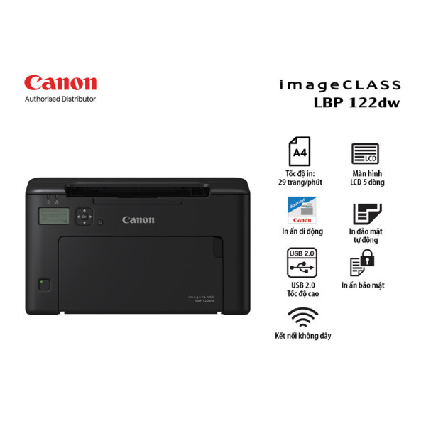 MÁY IN LASER ĐEN TRẮNG CANON LBP122DW (IN ĐẢO MẶT/ A4/ A5/ USB/ LAN/ WIFI) NK