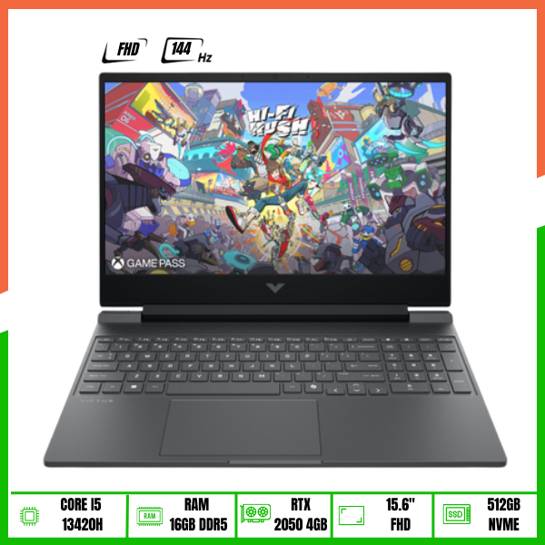 Laptop Gaming HP Victus 15-FA2739TX (Core i5-13420H | 16GB | 512GB SSD | RTX 2050 4GB | 15.6' FHD 144Hz | Win11 | Black)