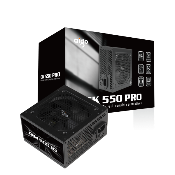 NGUỒN AIGO CK550 550W Pro (80 Plus, Cáp dẹt đen)