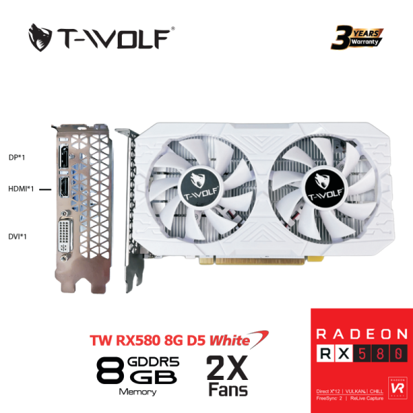 VGA T-WOLF RX 580 8GB GDDR5 WHITE