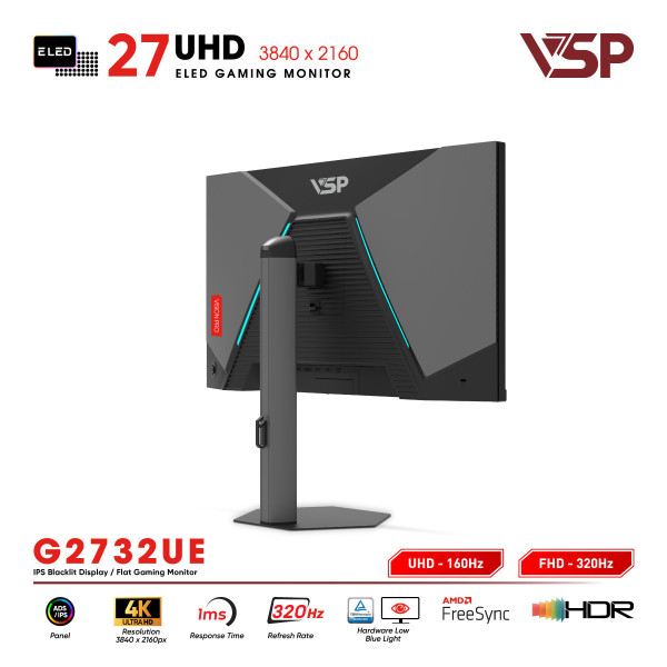 Màn hình VSP Vision Plus G2732UE (27inch / IPS / 10bit / 4K160Hz - FHD320Hz / 1ms / FreeSync)