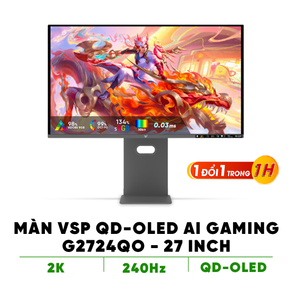 Màn hình QD-OLED Ai gaming Vision Pro G2724QO (27Inch / 2K / 10bit / 240Hz / 0.03ms / G-Sync)
