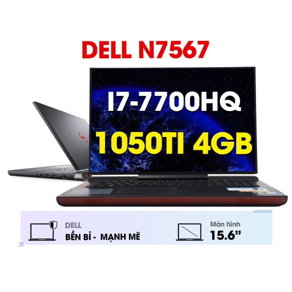 Laptop Gaming Dell N7567 (Core i7-7700HQ | 8GB | 128GB SSD + 500GB HDD | GTX 1050Ti 4GB | 15.6' FHD | Win10 | Đen)