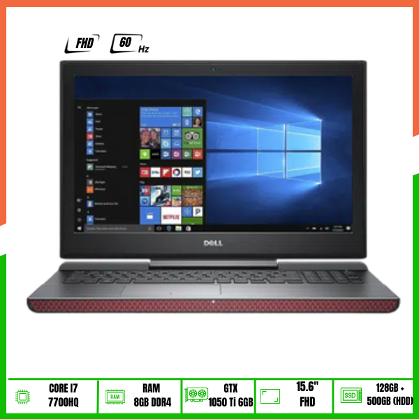 Laptop Gaming Dell N7567 (Core i7-7700HQ | 8GB | 128GB SSD + 500GB HDD | GTX 1050Ti 4GB | 15.6' FHD | Win10 | Đen)