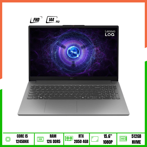 LAPTOP GAMING LENOVO LOQ 15IAX9E 83LK006CIN (CORE I5-12450HX | 12GB | 512GB | RTX 2050 4GB | 15.6' FHD 144HZ 100% SRGB | W11 HOME EN | LUNA GREY | NK)