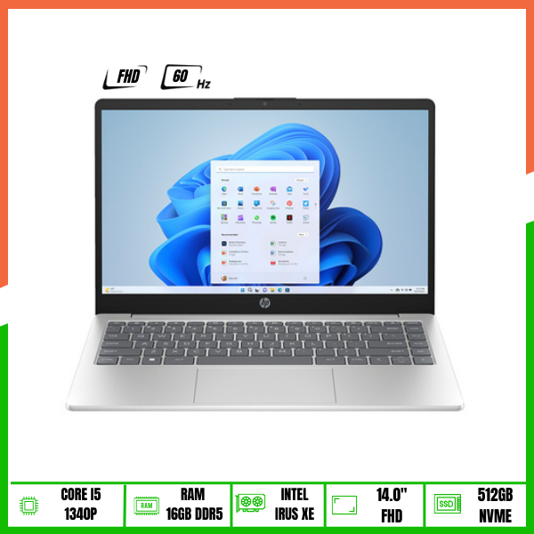 Laptop HP 14-EP0550TU (Core i5-1340P | 16GB | 512GB SSD | Intel Iris Xe Graphics | 14.0' FHD | Vỏ hợp kim | Bạc)