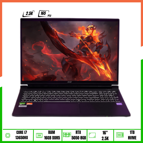 Laptop Gaming Acer Shadow SH16-74-7G21 (Nitro 16 | Core i7-13650HX | 16GB | 1TB SSD | RTX 5050 8GB | 16.0' 2.5K 165Hz | Win11 | Black)