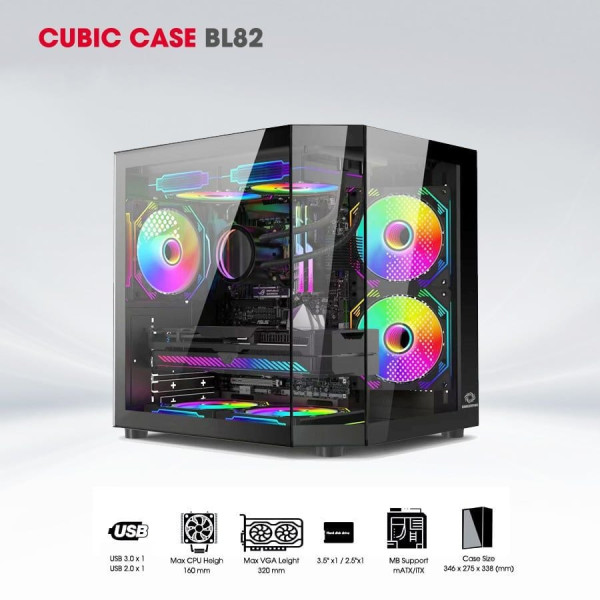 VỎ CASE CUBIC BL82 BLACK (ATX/ KHÔNG FAN)