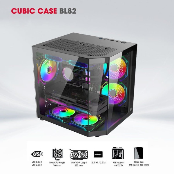 VỎ CASE CUBIC BL82 BLACK (ATX/ KHÔNG FAN)