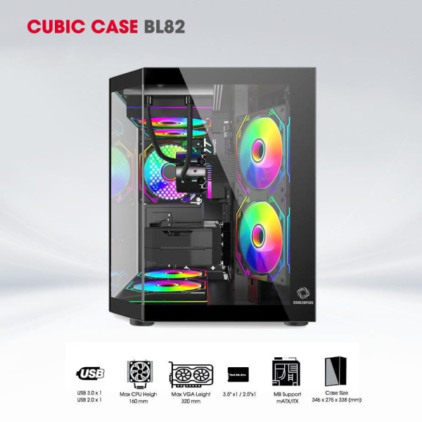 VỎ CASE CUBIC BL82 BLACK (ATX/ KHÔNG FAN)