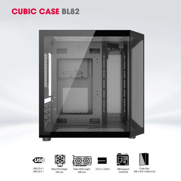 VỎ CASE CUBIC BL82 BLACK (ATX/ KHÔNG FAN)