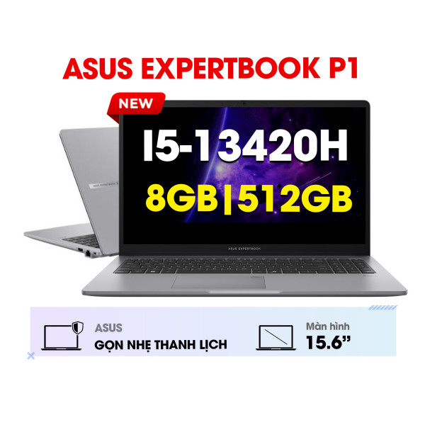 Laptop ASUS ExpertBook P1 P1503CVA-i508-50W (Core i5-13420H | 8GB DDR5 | 512GB SSD | Intel UHD Graphics | 15.6' FHD IPS | Fingerprint | Wi-Fi 6 | Win11 | Đen)