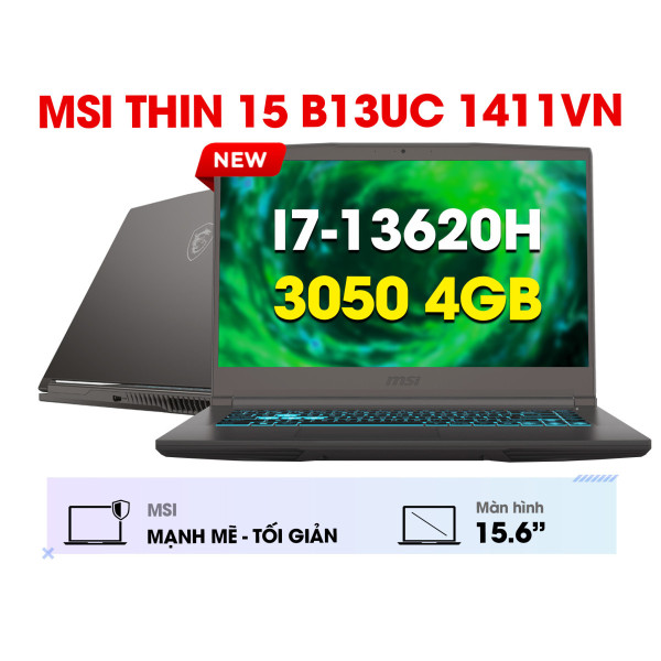 Laptop Gaming MSI Thin 15 B13UC 1411VN (Core i7-13620H | 8GB | 512GB SSD | RTX 3050 4GB | 15.6' FHD 144Hz | Win11 | Xám)