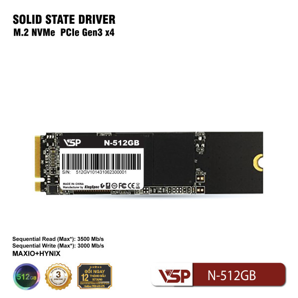 SSD NVME VSP 512GB (ĐỌC 3500 MB/S GHI 3000 MB/S) PCIE GEN3 X4 M.2-2280