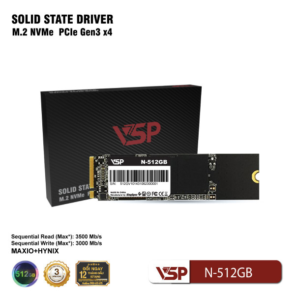 SSD NVME VSP 512GB (ĐỌC 3500 MB/S GHI 3000 MB/S) PCIE GEN3 X4 M.2-2280