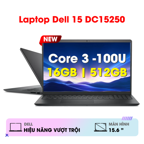 Laptop Dell 15 DC15250 (Core 3 -100U | 16GB | 512GB | 15.6' FHD 120Hz | Win11 | Carbon Black)
