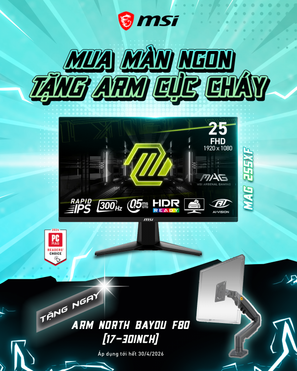 MÀN HÌNH GAMING MSI MAG 255XF (24.5 INCH/ FAST IPS/ FHD / 300HZ/ 0.5MS)