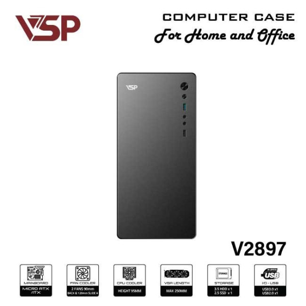 VỎ CASE VSP V2897 (M-ATX/MÀU ĐEN/ KHÔNG FAN)