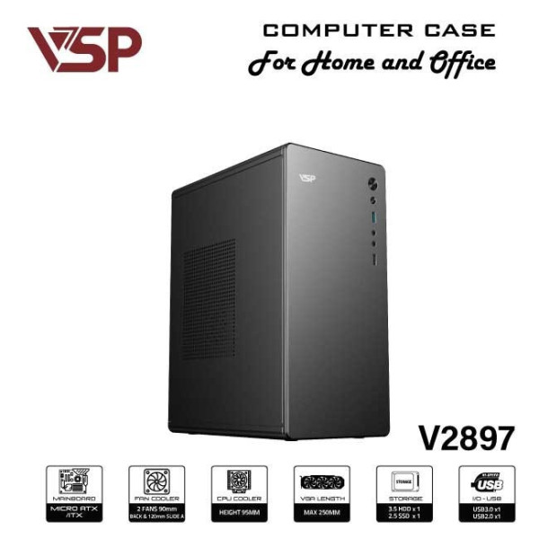 VỎ CASE VSP V2897 (M-ATX/MÀU ĐEN/ KHÔNG FAN)