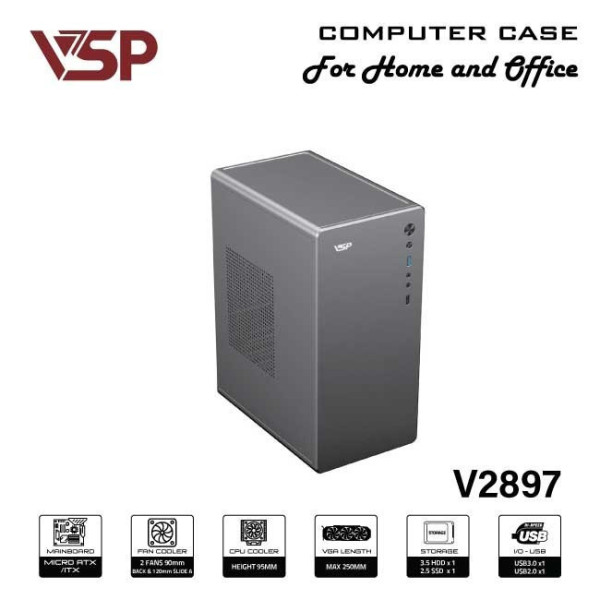 VỎ CASE VSP V2897 (M-ATX/MÀU ĐEN/ KHÔNG FAN)