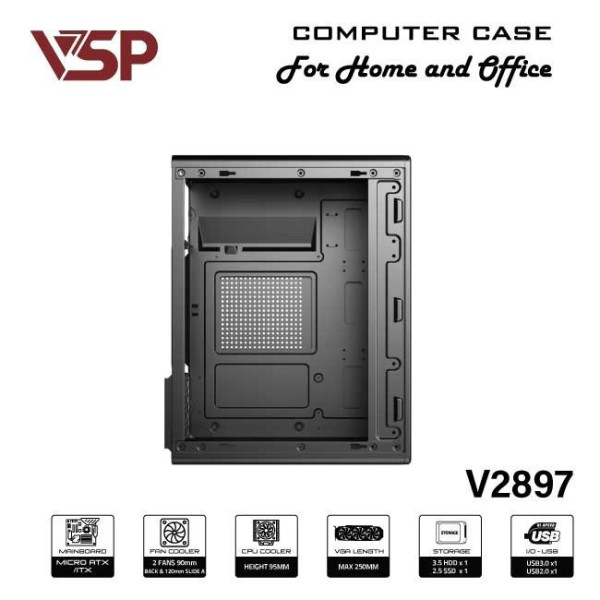 VỎ CASE VSP V2897 (M-ATX/MÀU ĐEN/ KHÔNG FAN)
