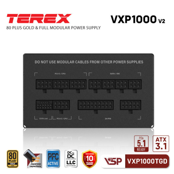 NGUỒN VSP TEREX 1000W VXP1000TGD V2 (80 PLUS GOLD / FULL MODULAR / ATX3.1 PCIE5.1)
