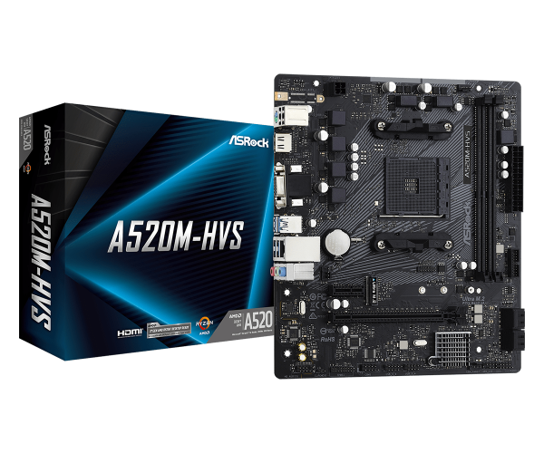MAIN ASROCK A520M-HVS DDR4 (AMD A520/ SOCKET AM4/ M-ATX/ 2 KHE RAM)