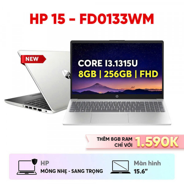 LAPTOP HP 15 - FD0133WM ( INTEL CORE I3.1315U / RAM 8GB / SSD 256GB / 15.6INCH FHD / WIN 11 / SILVER _B4KT4UA )
